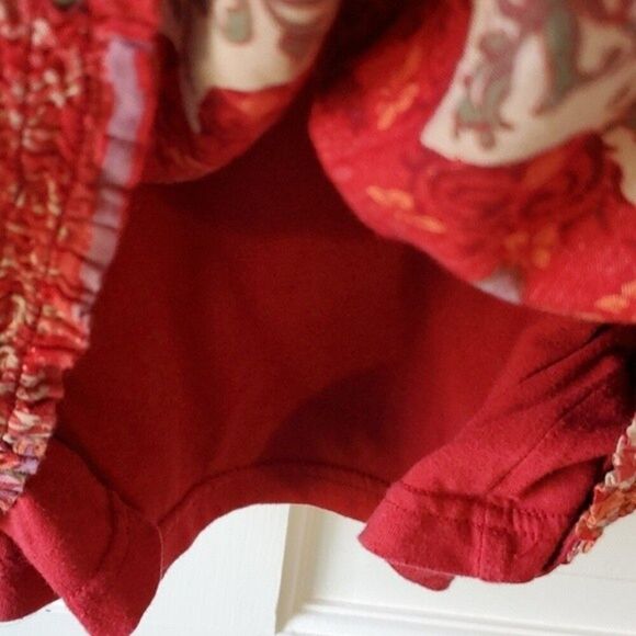 BOJO COTTON PEASANT TOP SIZE MEDIUM RED GREEN TAN WESTERN RODEO BANDANA COWGIRL - Picture 7 of 8